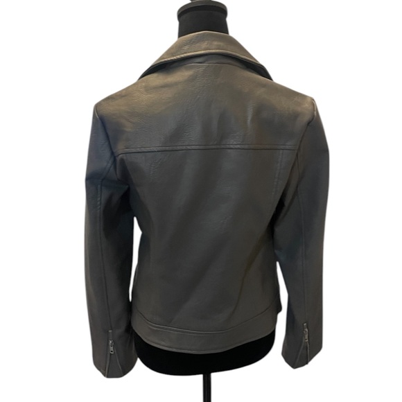 Women's Gray Motorcycle faux Leather,Biker Jacket,Large - Picture 4 of 7